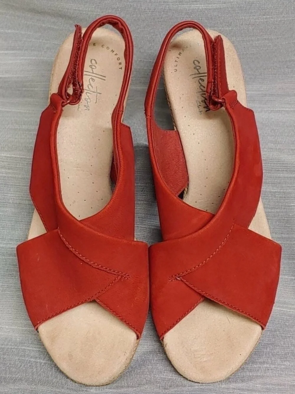 Clarks Shoes Red Espadrilles Wedges Womens 10 Lafely Alaine Open Toe Slingback